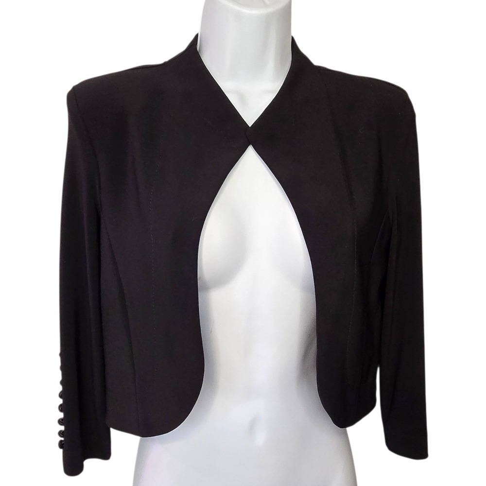 Joseph Ribkoff Black Cropped Bolero Minimalist Jacket Satin Buttons Size 4